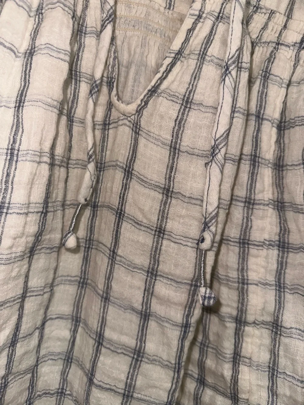 Free People Lightweight White and Blue Plaid Hooded Gauzy Cotton Tunic Top S